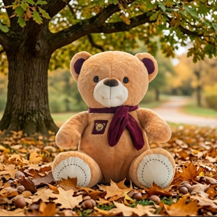 Classic Plush Teddy Bear with Cozy Scarf