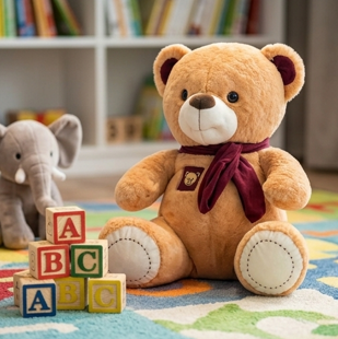 Classic Plush Teddy Bear with Cozy Scarf