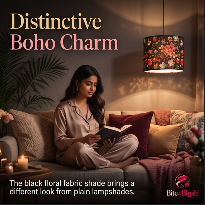 Bloom Noir – Black Floral Fabric Hanging Light