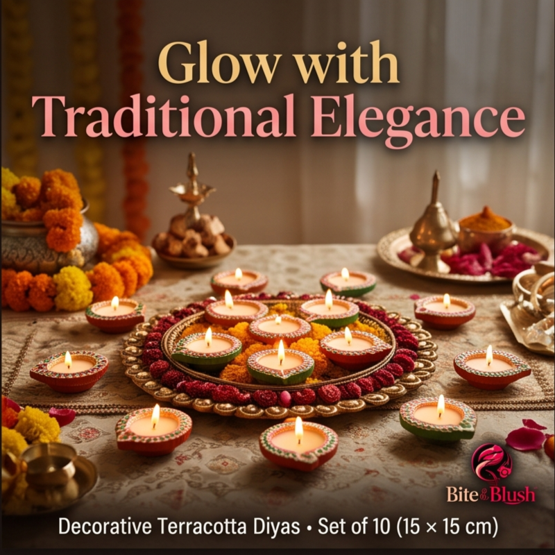 Diwali Decor Handpainted Clay Diyas (Set of 10)