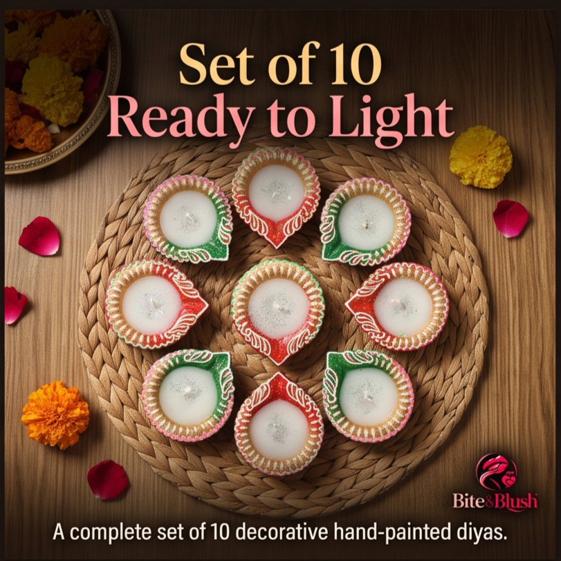 Diwali Decor Handpainted Clay Diyas (Set of 10)