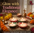 Diwali Decor Handpainted Clay Diya (Set Of 5)