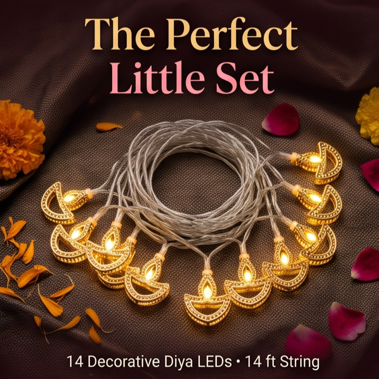 Warm White Metal Diya LED String Lights 14 LED 3 Meter