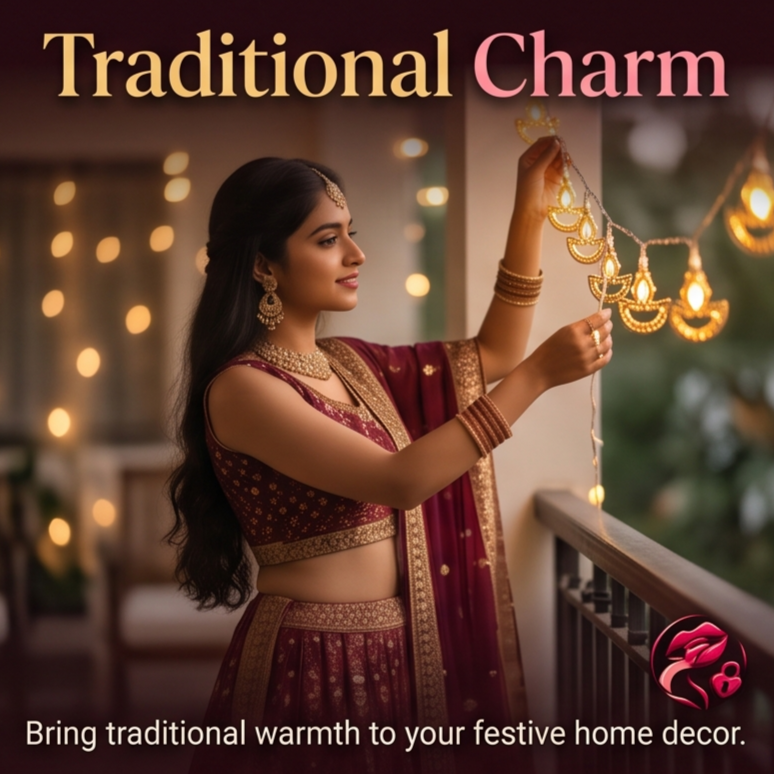 Warm White Metal Diya LED String Lights 14 LED 3 Meter