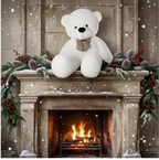Snow-White Teddy Bear with Beige Plaid Bowtie