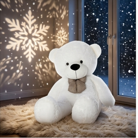 Snow-White Teddy Bear with Beige Plaid Bowtie